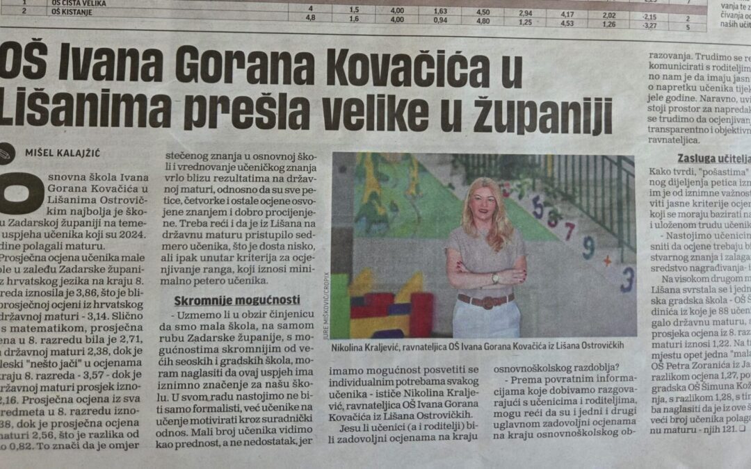 A najbolja škola u Zadarskoj županiji je…